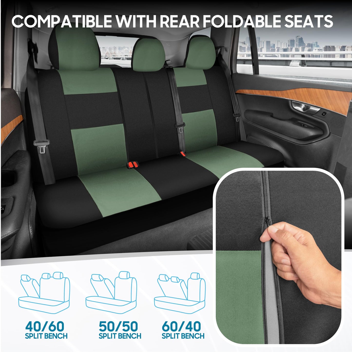 BDK PolyPro Car Seat Covers Full Set in Charcoal on Black – Front and Rear Split Bench for Cars, Easy to Install Cover Set, Accessories Auto Trucks Van SUV