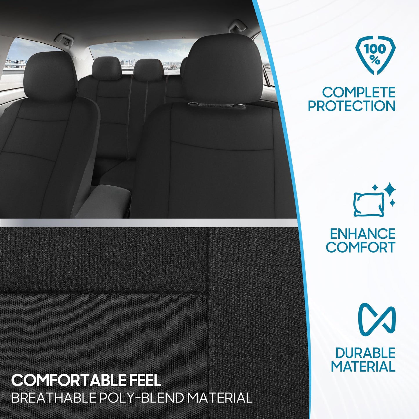 BDK PolyPro Car Seat Covers Full Set in Charcoal on Black – Front and Rear Split Bench for Cars, Easy to Install Cover Set, Accessories Auto Trucks Van SUV