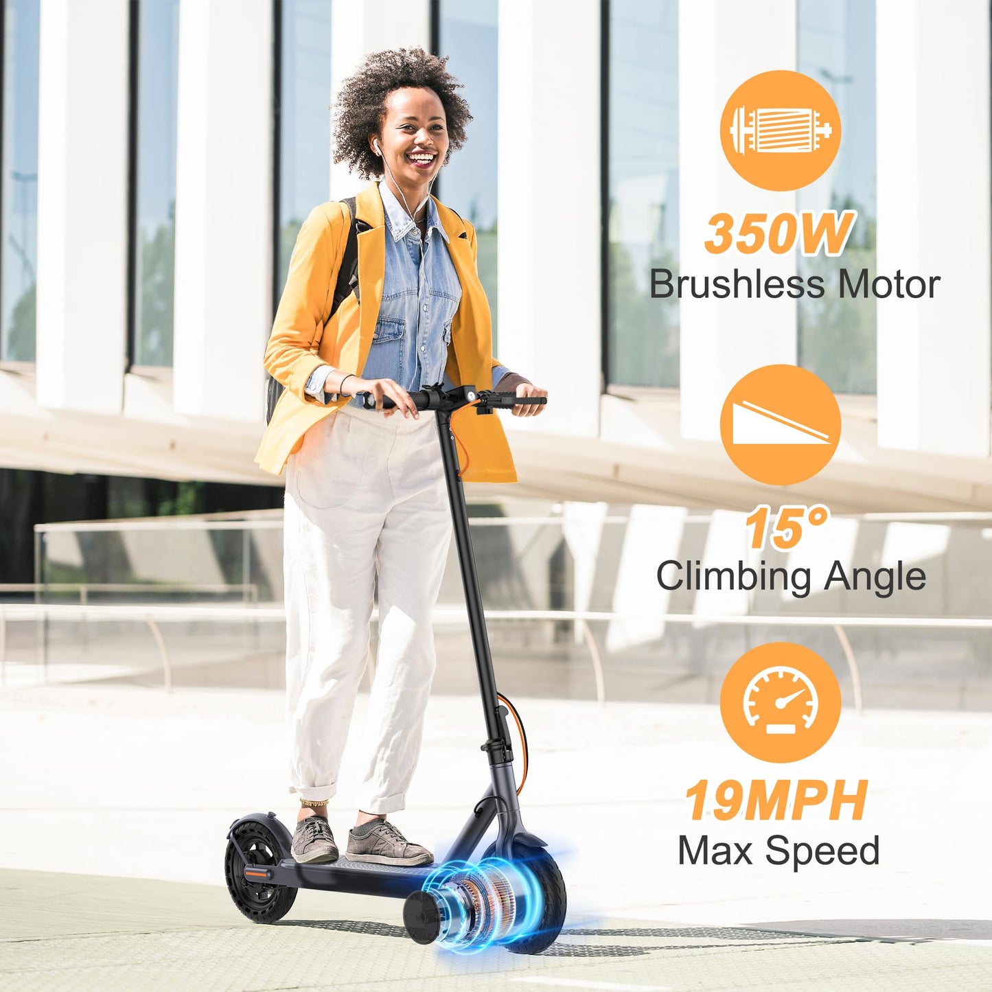 VOLPAM Electric Scooter, 350W/500W Powerful Motor, 8.5"/10" Solid Tires, 19/22Mph, 28/21/12 Miles Range,Dual Braking