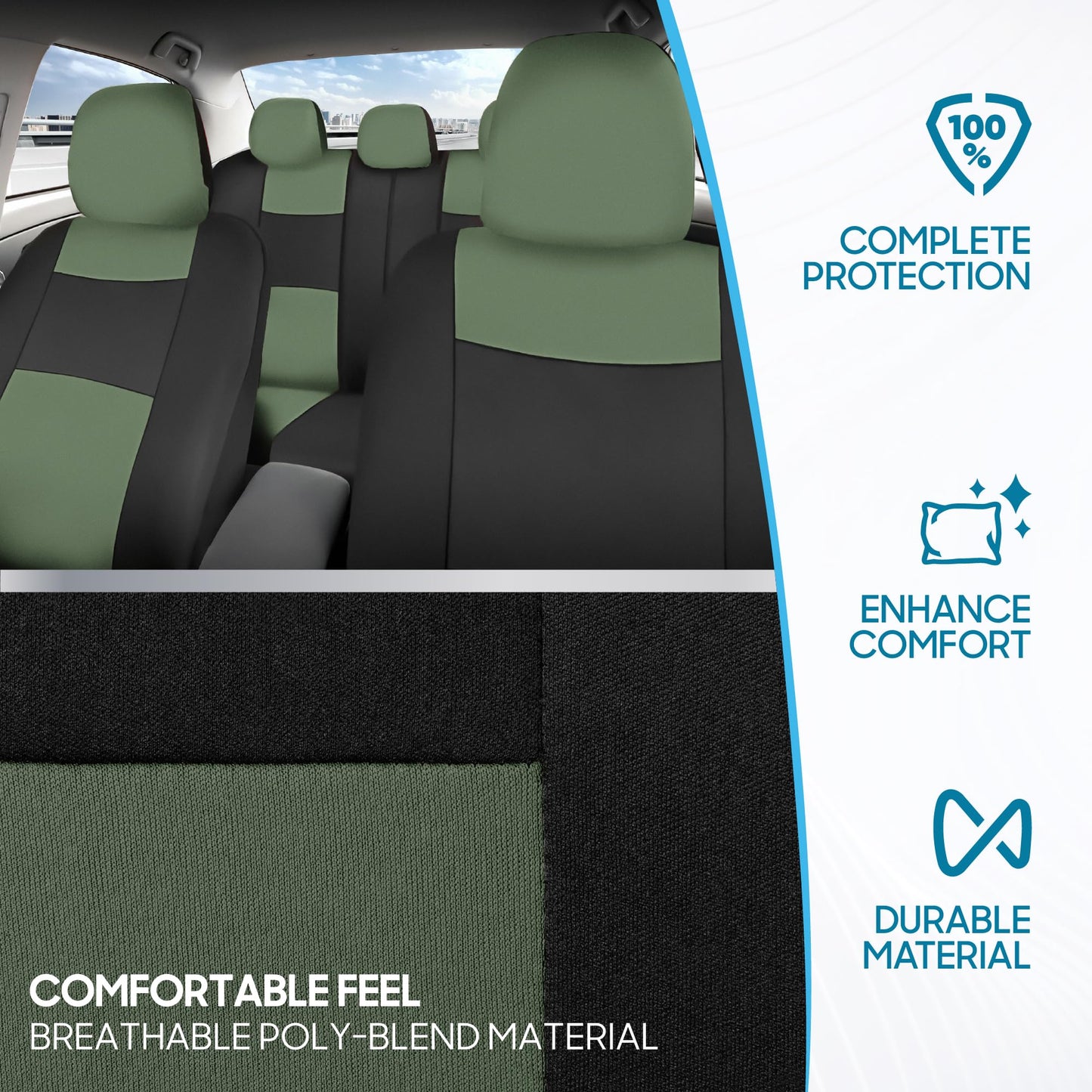 BDK PolyPro Car Seat Covers Full Set in Charcoal on Black – Front and Rear Split Bench for Cars, Easy to Install Cover Set, Accessories Auto Trucks Van SUV