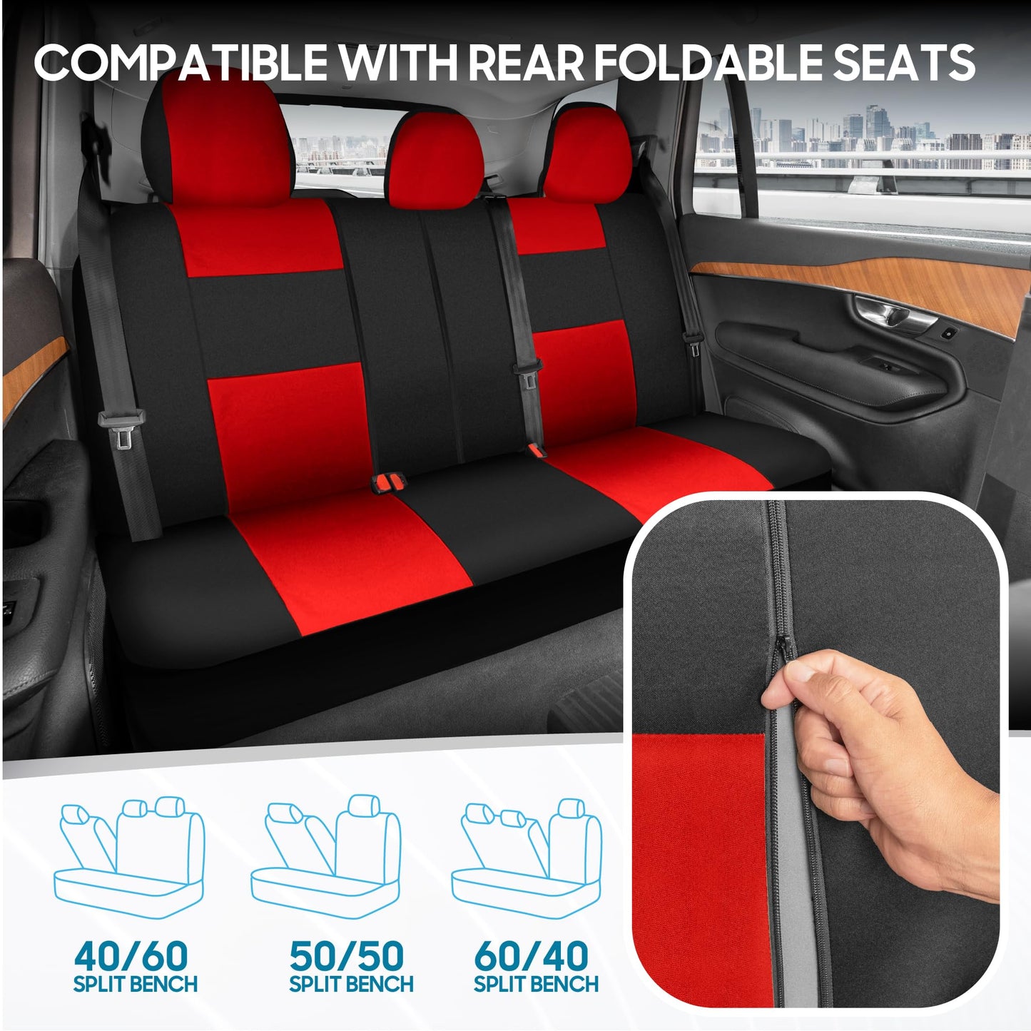 BDK PolyPro Car Seat Covers Full Set in Charcoal on Black – Front and Rear Split Bench for Cars, Easy to Install Cover Set, Accessories Auto Trucks Van SUV