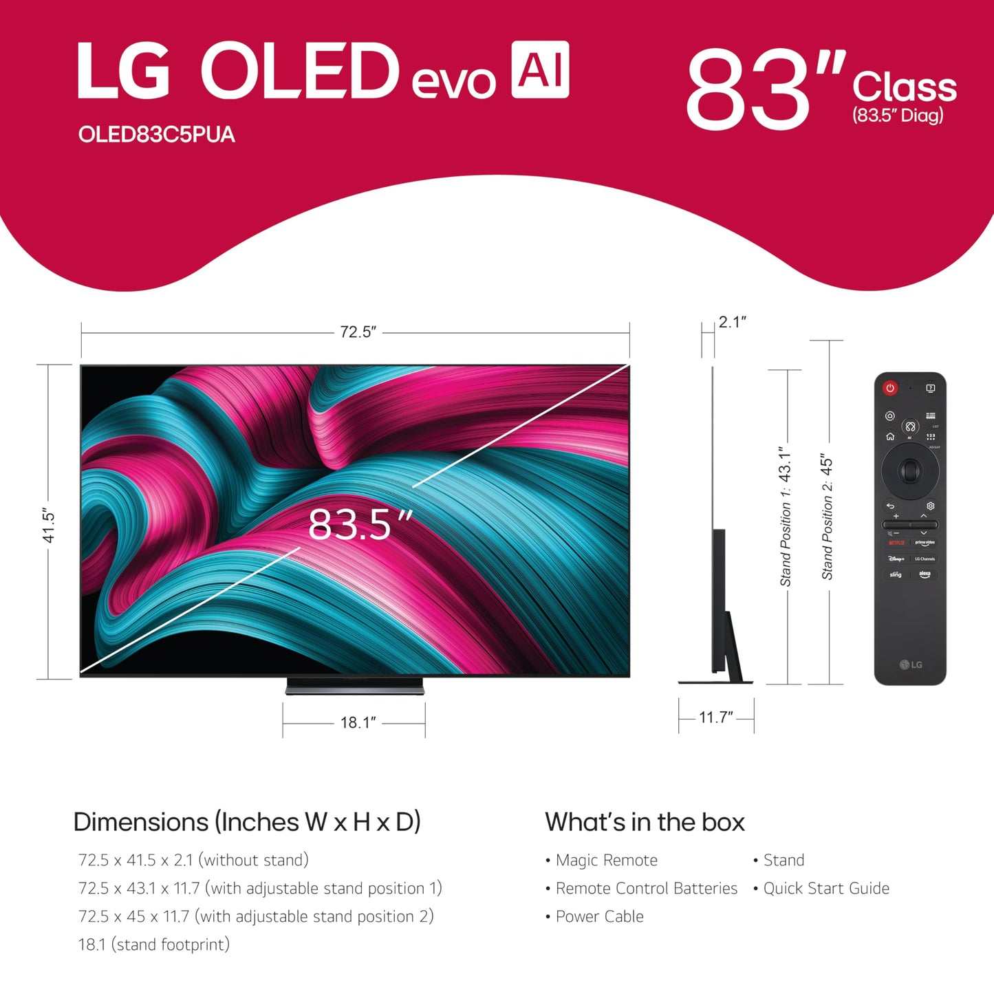 LG 42-Inch Class OLED evo AI Super Upscaling 4K C5 Series Smart TV w/Dolby Atmos & Vision, HDR10, Filmmaker Mode, Wow Orchestra, Alexa Built-in (OLED42C5PUA, 2025)
