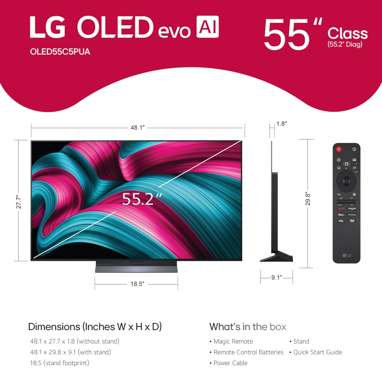 LG 42-Inch Class OLED evo AI Super Upscaling 4K C5 Series Smart TV w/Dolby Atmos & Vision, HDR10, Filmmaker Mode, Wow Orchestra, Alexa Built-in (OLED42C5PUA, 2025)