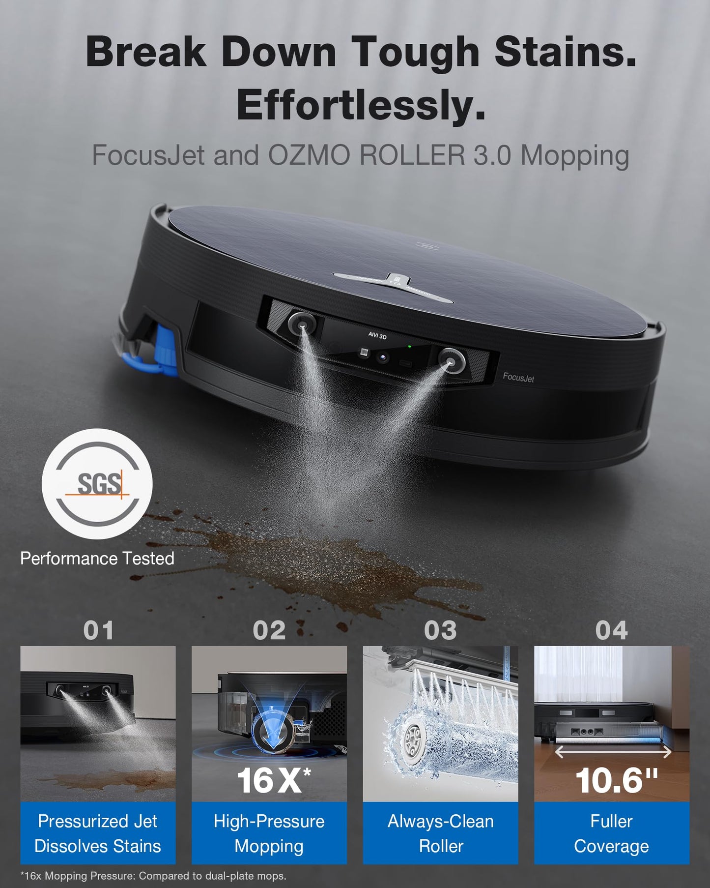 ECOVACS DEEBOT X12 OMNICYCLONE Robot Vacuum and Mop, FocusJet Pre-Spray, Bagless Station, OZMO Roller Instant Self Washing, Blast 22000Pa Suction, ZeroTangle, PowerBoost Charging for Large House