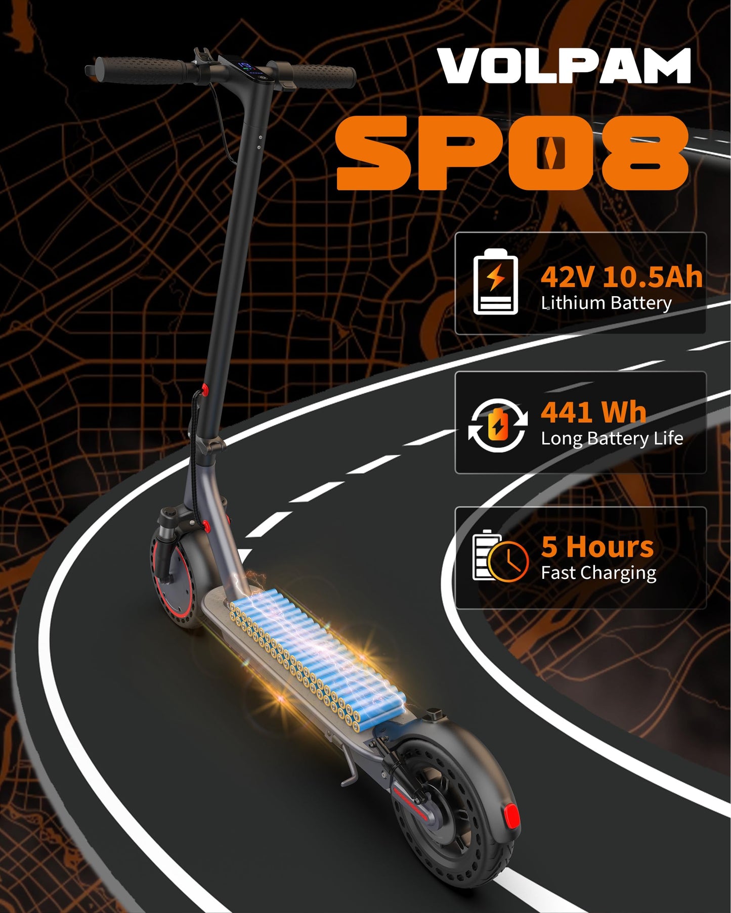 VOLPAM Electric Scooter, 350W/500W Powerful Motor, 8.5"/10" Solid Tires, 19/22Mph, 28/21/12 Miles Range,Dual Braking