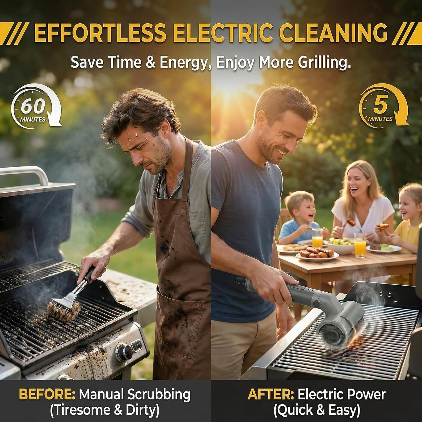 Electric Grill Brush, Cordless Grill Cleaner, Rechargeable Cleaning Brush | 58W High Torque, 5200mAh Battery, 150Mins Runtime, Anti-Shedding Brush, 3 Speeds, IPX7 Waterproof, Angle Adjust, Outdoor BBQ