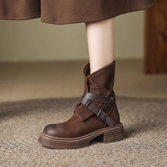 Women’s Brown Retro British-Style Ankle Boots | Autumn Winter Boots