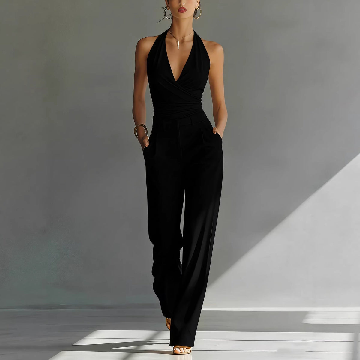 Women’s One-piece Trousers Lace Backless Deep V – High-Waisted Casual Outfit