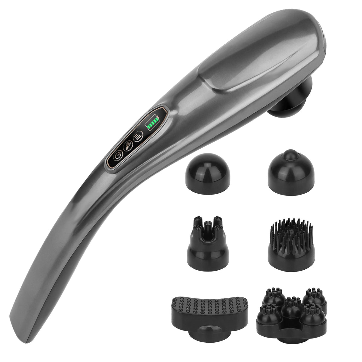 Cordless Handheld Back Massager Deep Tissue Rechargeable Electric Massager w/ 12 Modes 10 Intensity 6 Interchangeable Nodes For Muscle Foot Neck Shoul