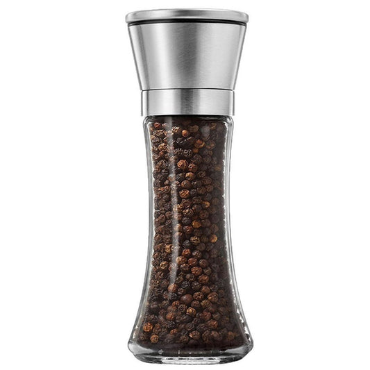 Stainless Steel Salt Pepper Grinder - Glass Mill with Adjustable Coarseness (2 Pack)