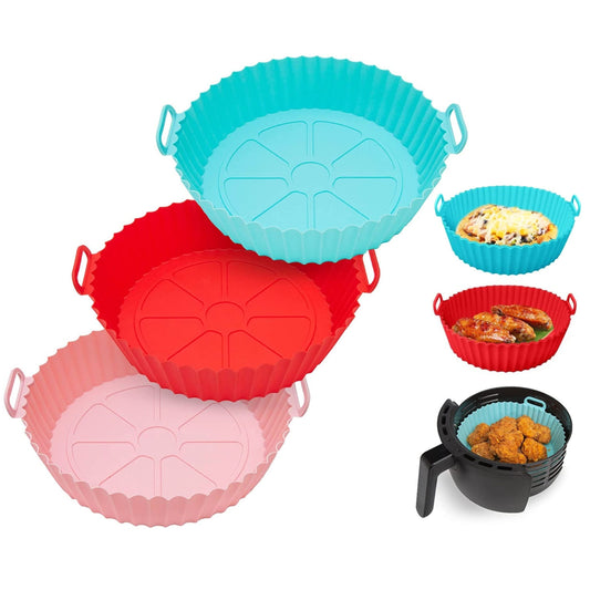 3Pcs Foldable Air Fryer Silicone Pot 464°F Heat Resistant Round Replacement for Parchment Liners, 3 Food Grade Baking Pans