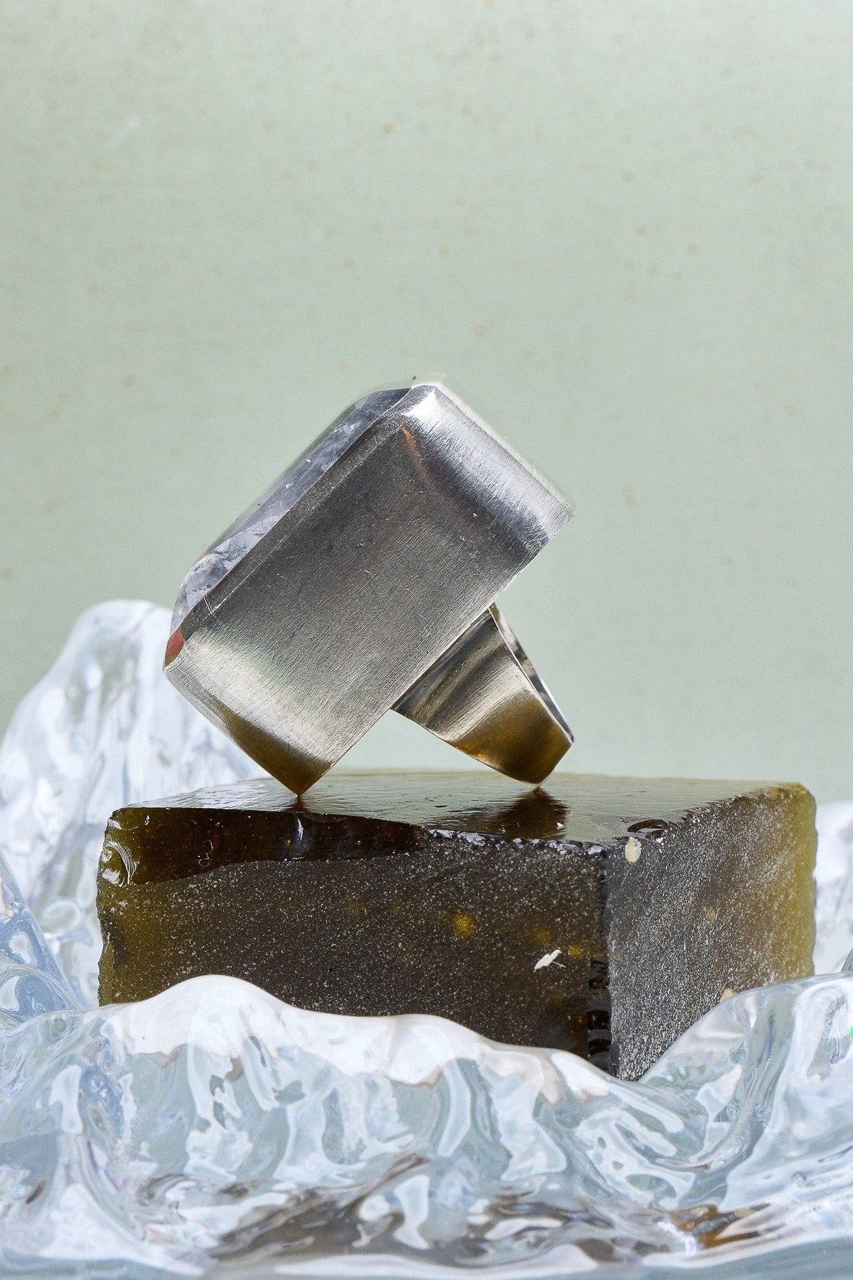 Square Goliath Ring in Striated Crystal (Silver)