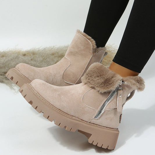 Women’s Velvet Lined Cotton Snow Boots — Plus Size Winter Warm Boots