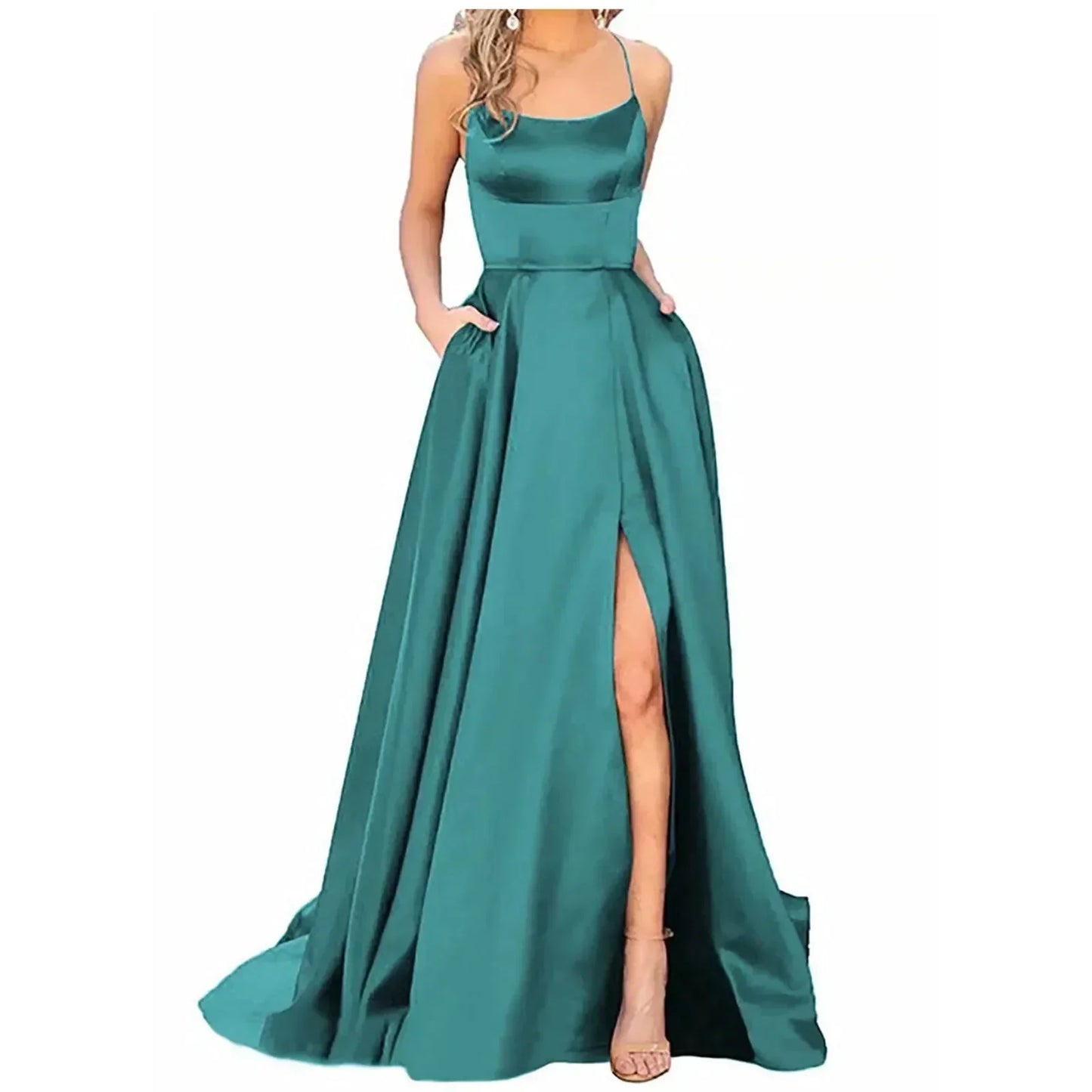 Navy Blue Bridesmaid Dress For Weddings Woman Guest 2024 Sexy Spaghetti Straps Split Prom Party Gowns Long Maid Of Dresses