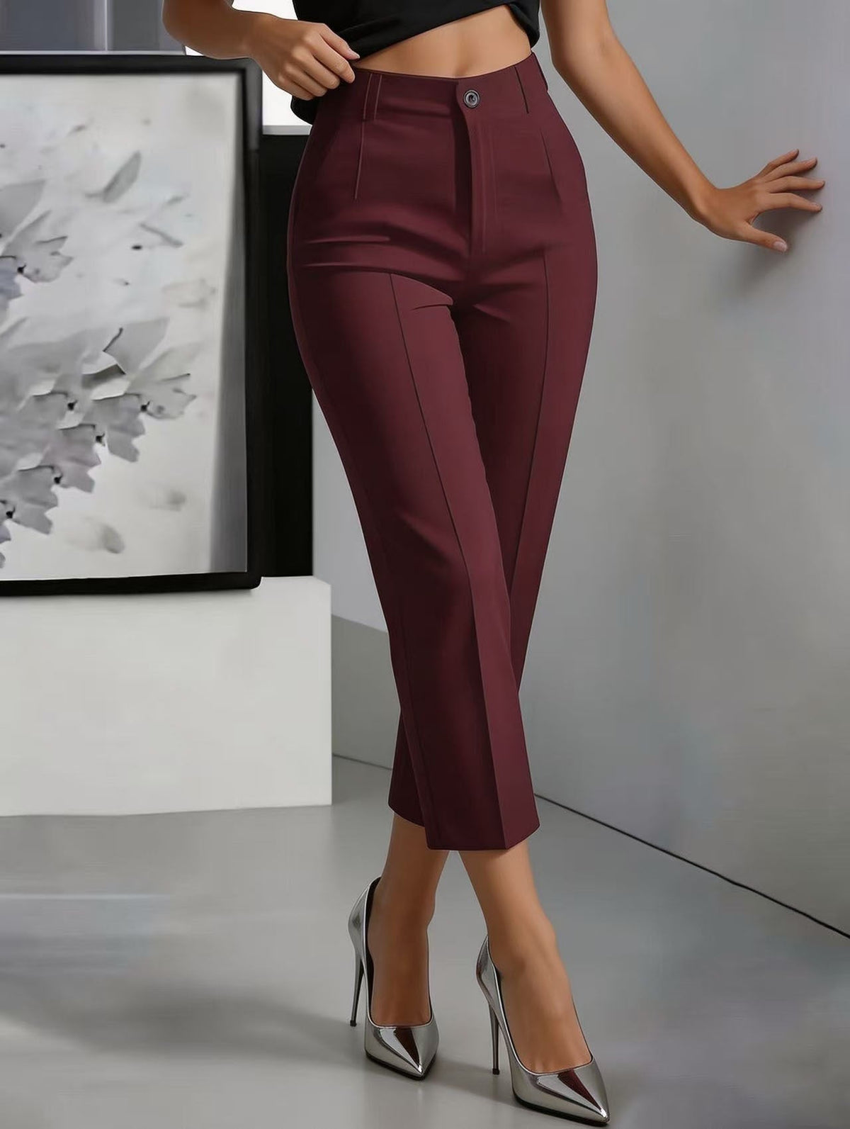 Women's High-Waisted Straight-Leg Pants – Drapey Cropped Fit