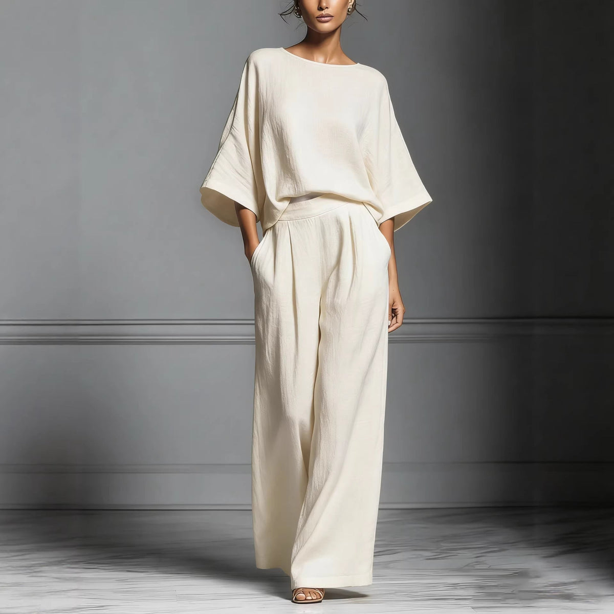 Women’s Flared-Sleeve Linen Suit Two Piece Set