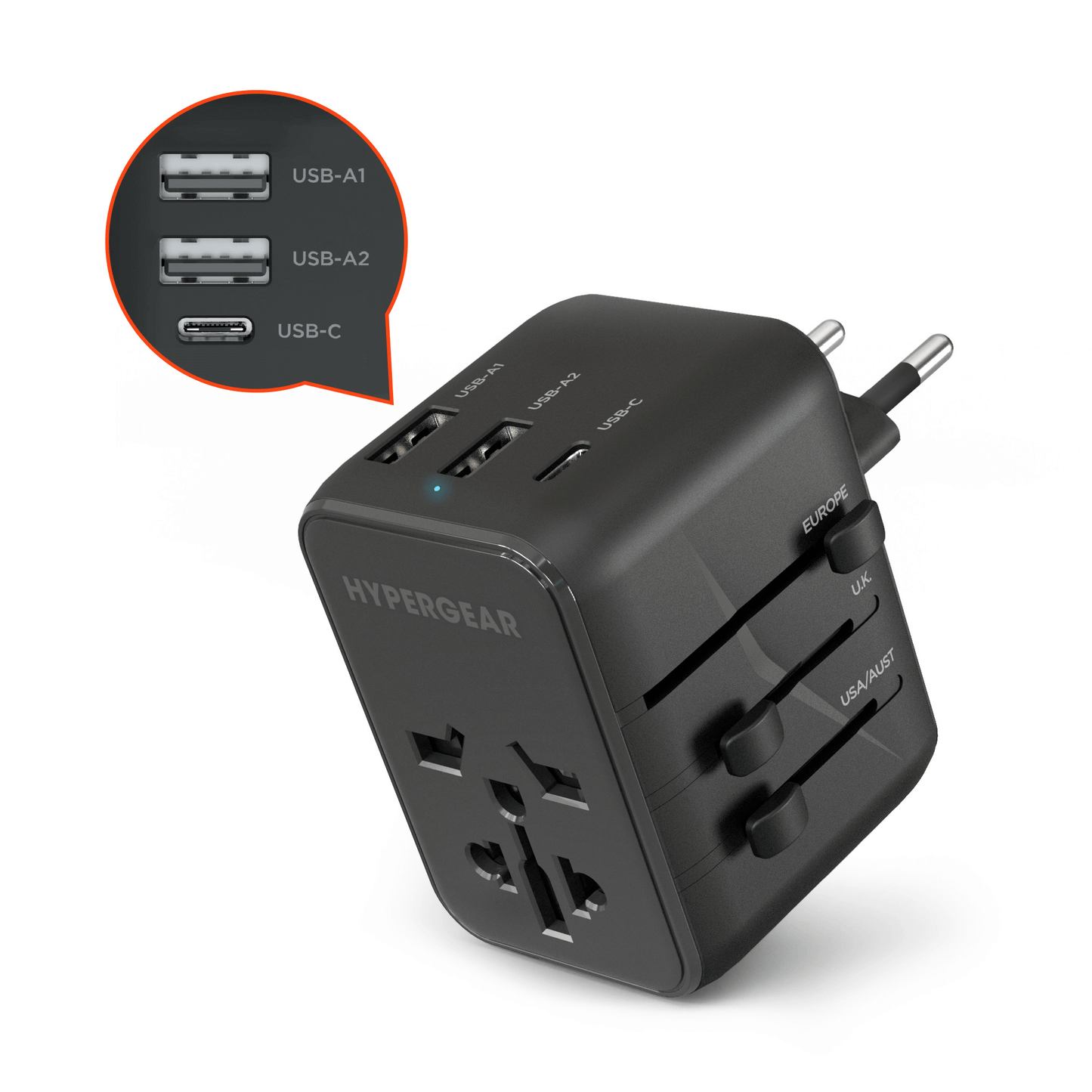 WorldCharge Universal Travel Adapter with USB-C