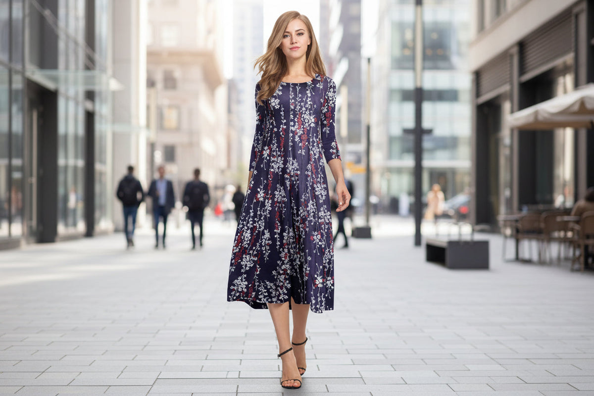 Women’s Floral Patchwork Three-Quarter Sleeve Dress